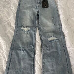 Risen Light Blue frayed hem straight leg jeans